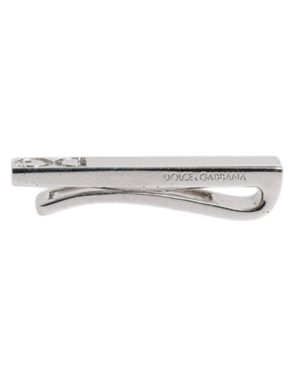 Dolce & Gabbana Silver Tone Brass Logo Branded Tie Clip Bar