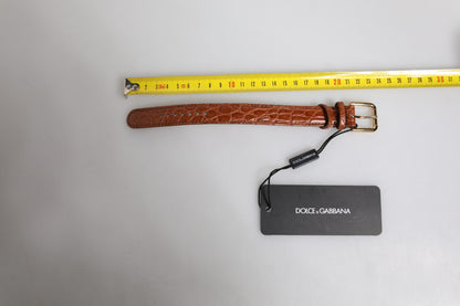 Dolce & Gabbana Brown Textured Leather Gold Metal Buckle Armband