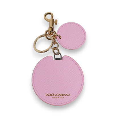 Dolce & Gabbana Pink Calf Leather Gold Metal Logo Print Keyring Keychain