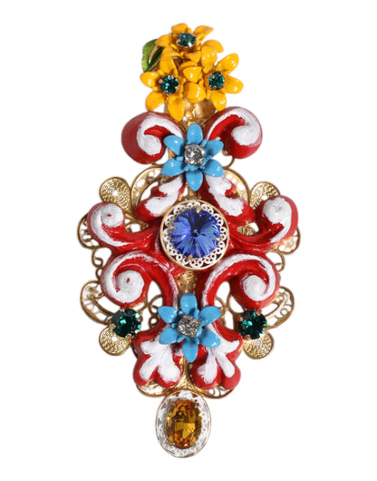 Dolce & Gabbana Multicolor Spring CARRETTO Gold Brass Crystal Hair Clip