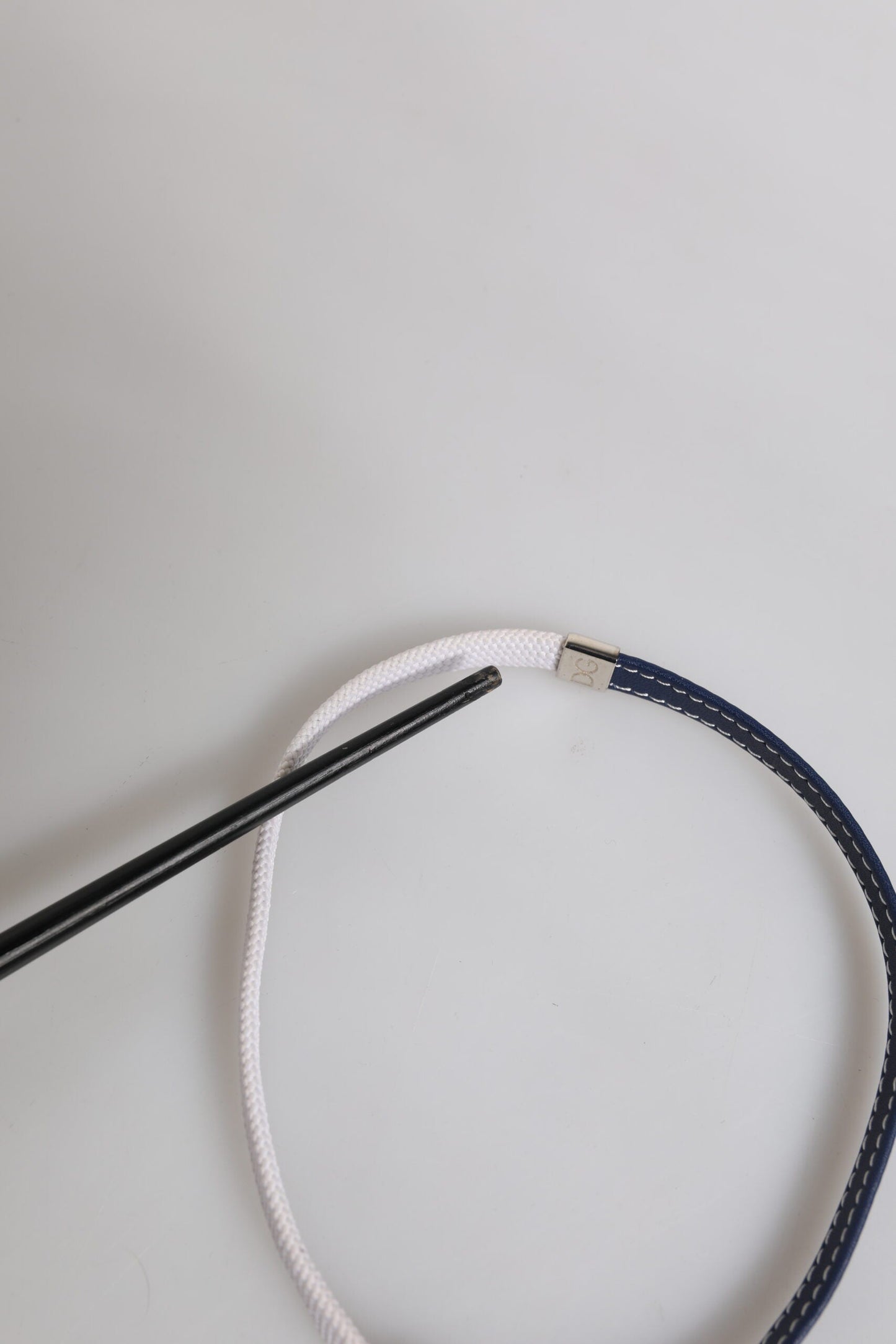 Dolce & Gabbana Blue White Leather Trimmed DG Engraved Silver Tone Clasp Bracelet