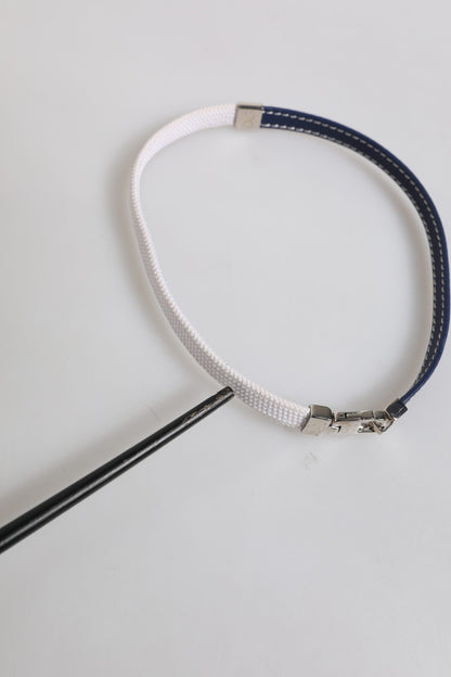 Dolce & Gabbana Blue White Leather Trimmed DG Engraved Silver Tone Clasp Bracelet
