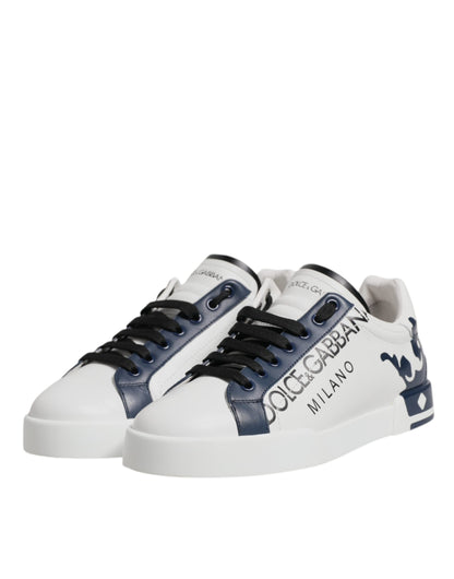 Dolce & Gabbana White Blue Crown Low Top Men Sneakers Shoes