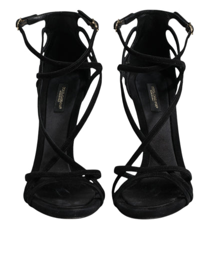 Dolce & Gabbana Black Leather Stiletto Heels Sandals Shoes