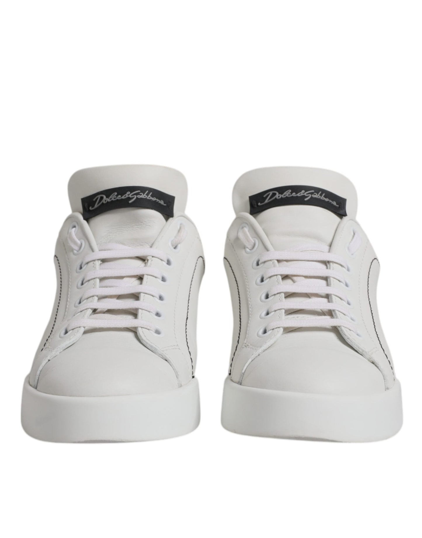 Dolce & Gabbana White Black Leather Low Top Sneakers Shoes