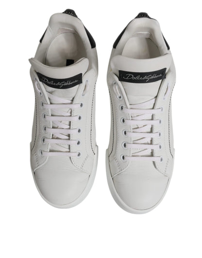 Dolce & Gabbana White Black Leather Low Top Sneakers Shoes
