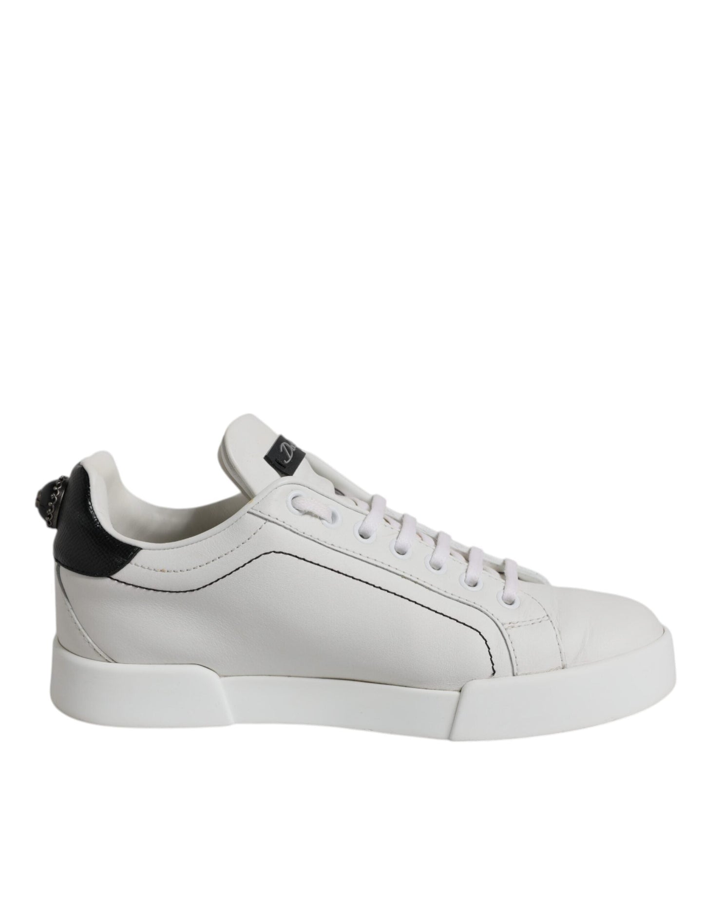 Dolce & Gabbana White Black Leather Low Top Sneakers Shoes
