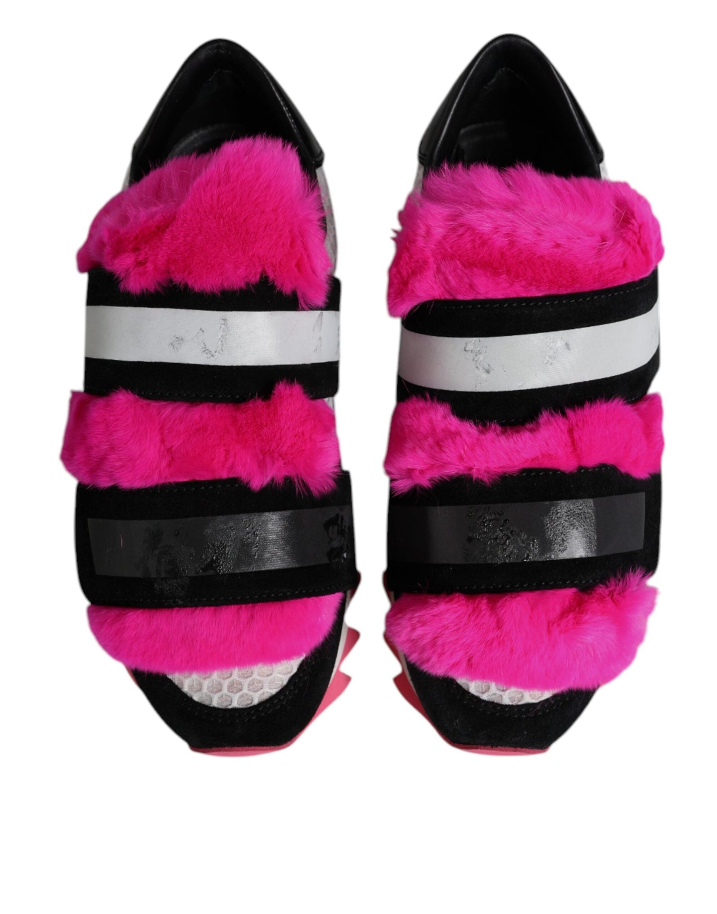 Dolce & Gabbana Black Pink Fur Embellished Sneakers Shoes