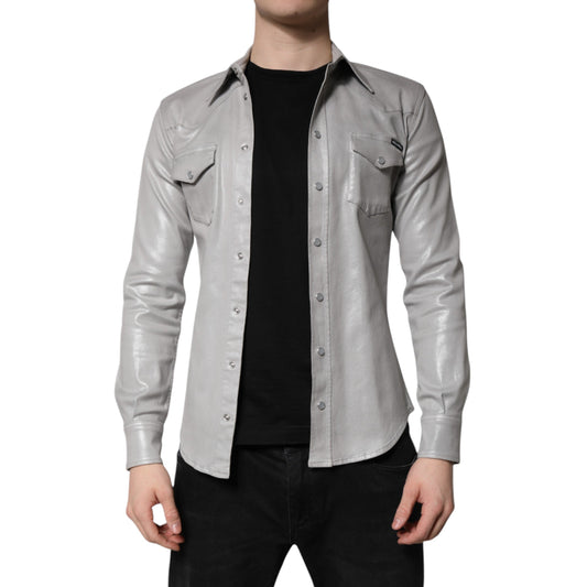 Dolce & Gabbana Metallic Gray Cotton Button Down Shirt