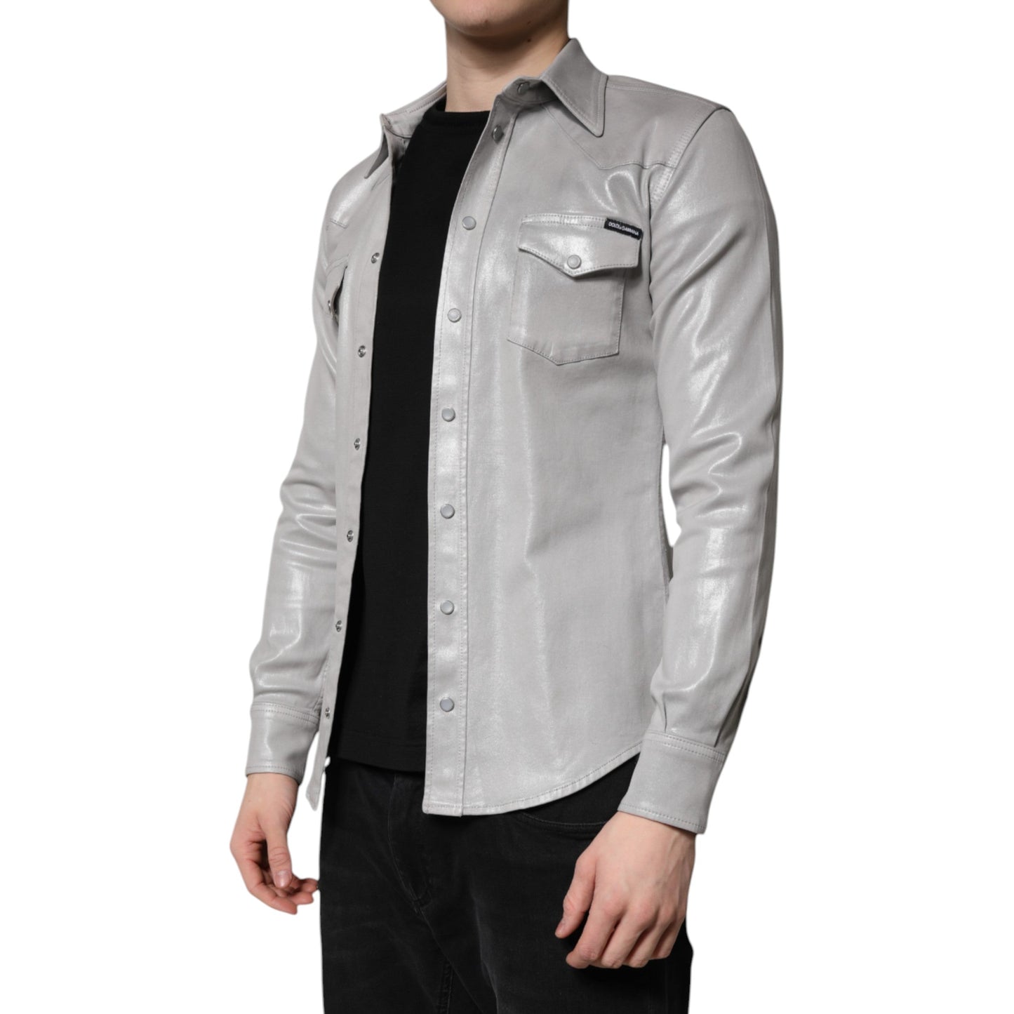 Dolce & Gabbana Metallic Gray Cotton Button Down Shirt
