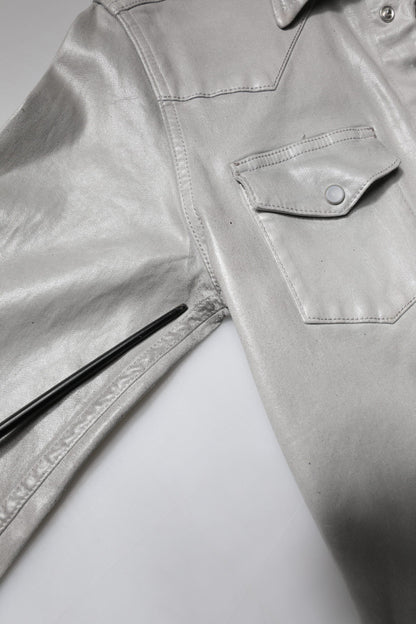 Dolce & Gabbana Metallic Gray Cotton Button Down Shirt