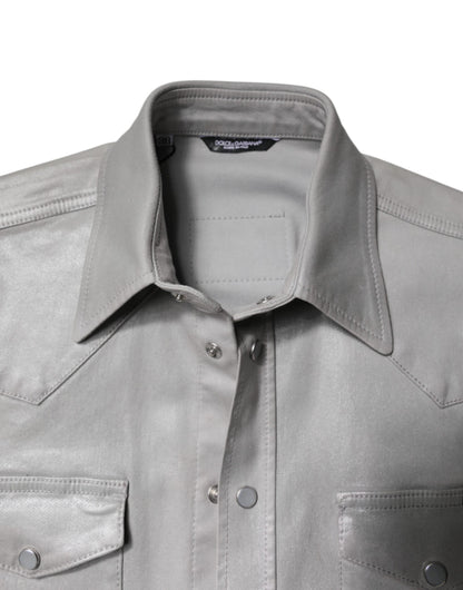 Dolce & Gabbana Metallic Gray Cotton Button Down Shirt