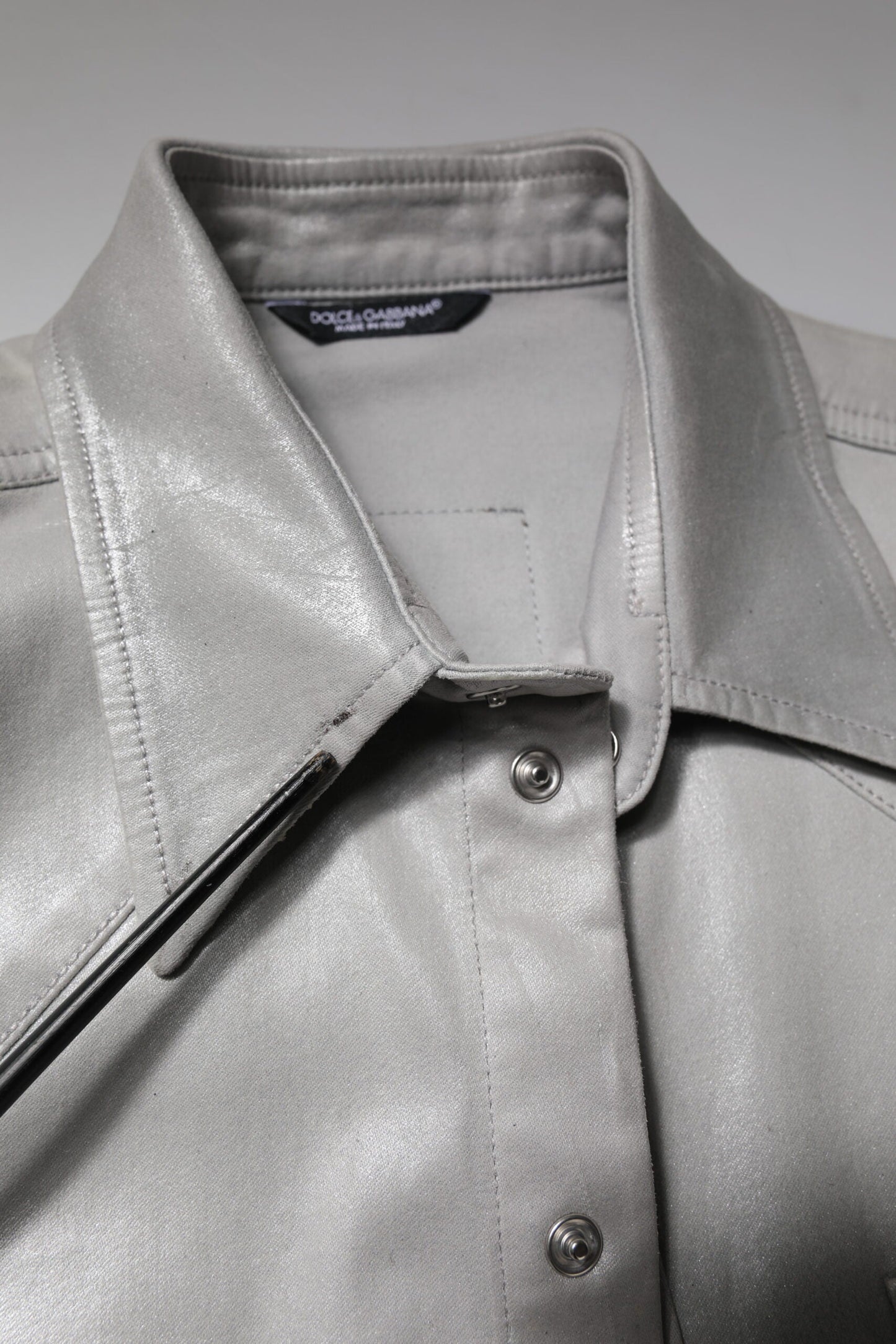 Dolce & Gabbana Metallic Gray Cotton Button Down Shirt