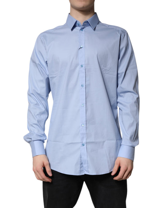 Dolce & Gabbana Light Blue Cotton GOLD Dress Formal Shirt