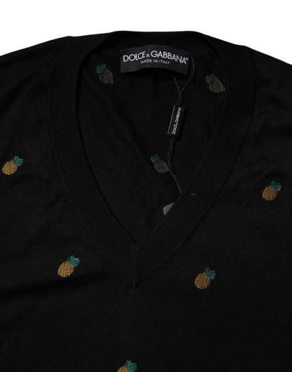Dolce & Gabbana Black Pineapple Crew Neck Pullover Sweater