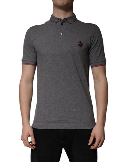 Dolce & Gabbana Gray Cotton Crown Collared Polo T-shirt