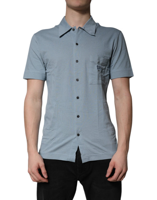 Dolce & Gabbana Blue Cotton Button Down Casual Men Polo Shirt