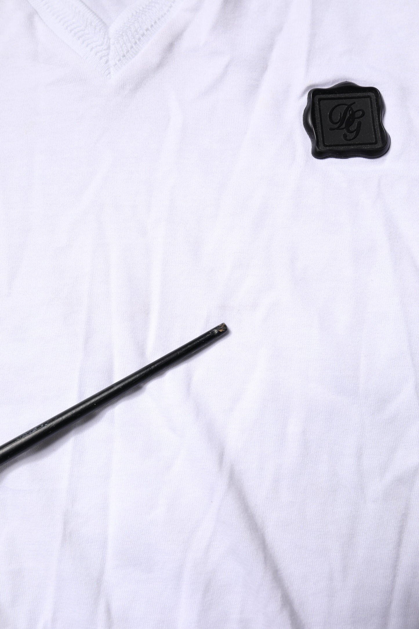 Dolce & Gabbana White Cotton Logo Patch V-neck Tee T-shirt