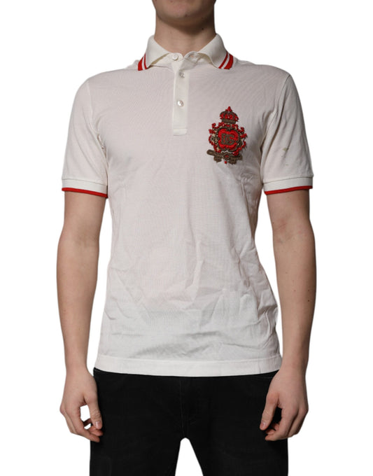 Dolce & Gabbana White Cotton Logo Collared Polo Men T-shirt