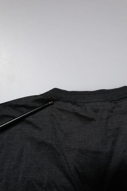 Dolce & Gabbana Dark Gray Silk V-neck Short Sleeves T-shirt