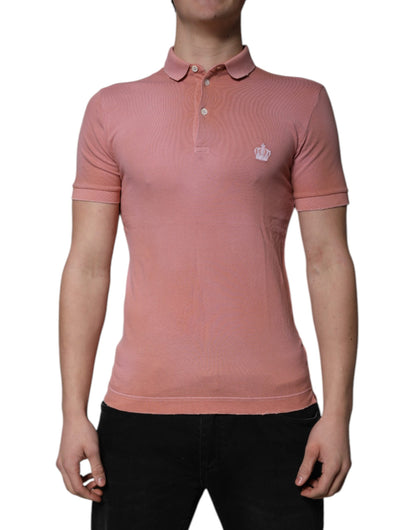 Dolce & Gabbana Pink Cotton Crown Collared Polo T-shirt