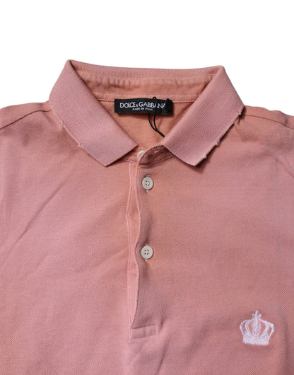 Dolce & Gabbana Pink Cotton Crown Collared Polo T-shirt