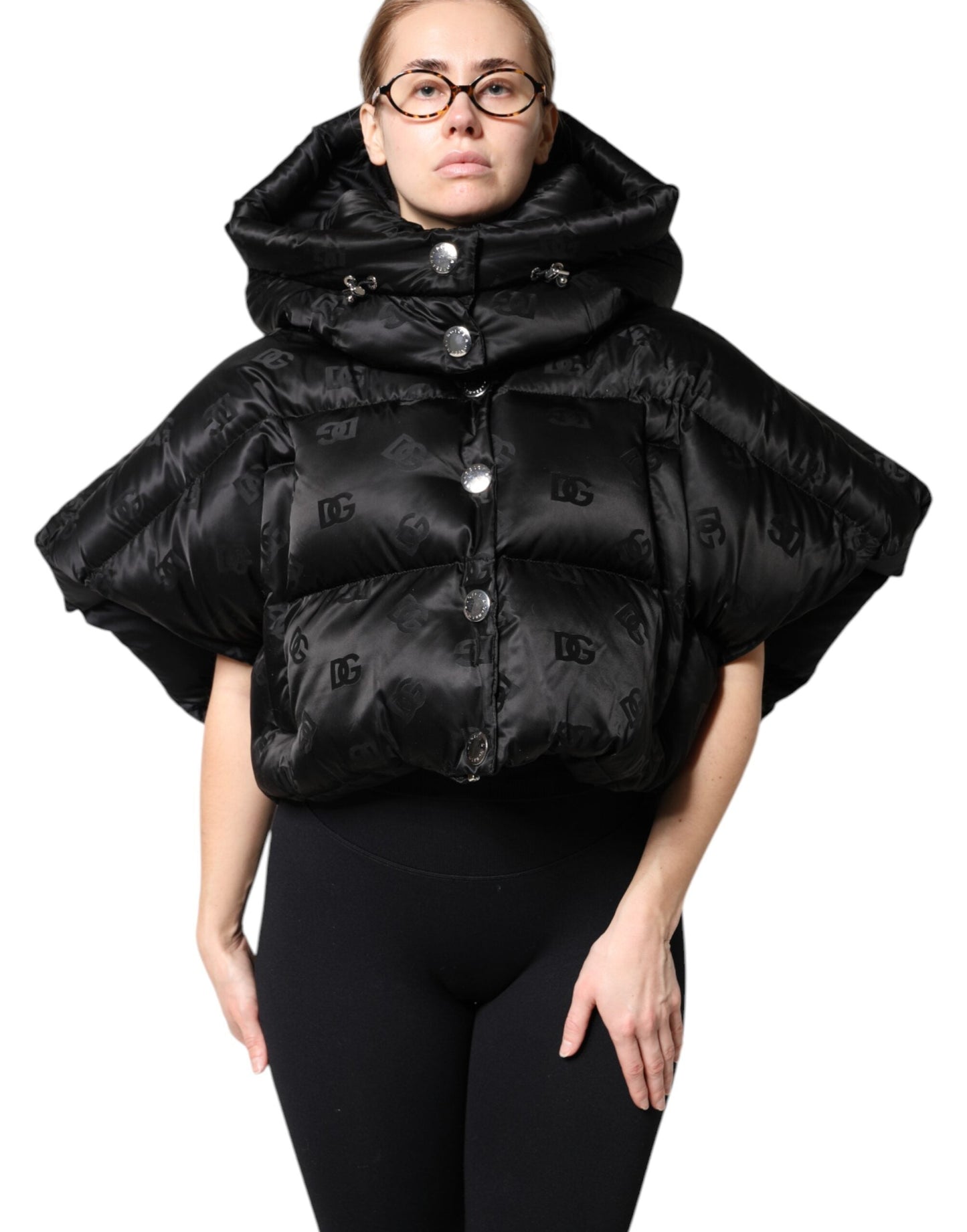 Dolce & Gabbana Black Padded Puffer Hooded Full Zip Cropped Jacket