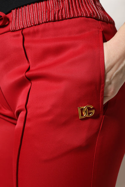 Dolce & Gabbana Red Viscose Straight Fit Pants
