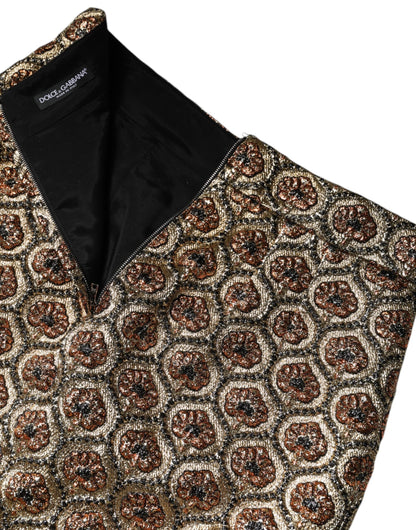 Dolce & Gabbana Brown Polyester Brocade A-line Mini Skirt