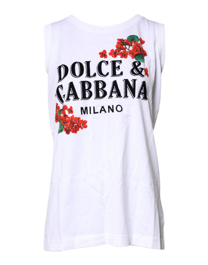 Dolce & Gabbana White Floral Printed Cotton Sleeveless T-shirt