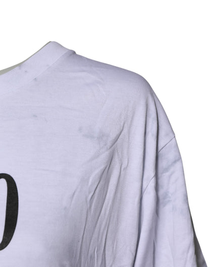 Dolce & Gabbana White Print Lace-Up Cotton Crew Neck T-shirt