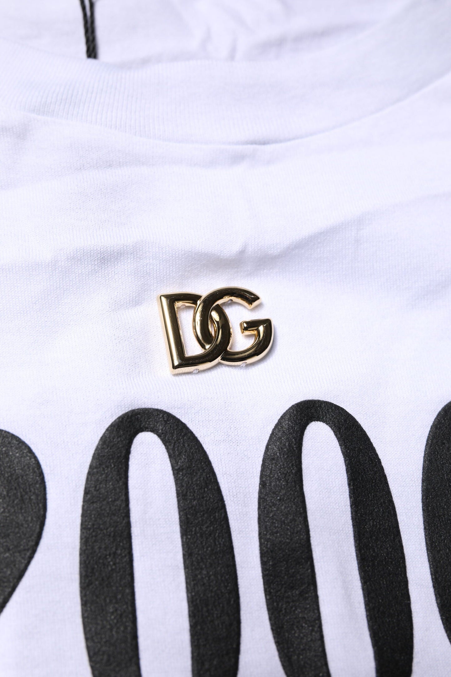 Dolce & Gabbana White Print Lace-Up Cotton Crew Neck T-shirt