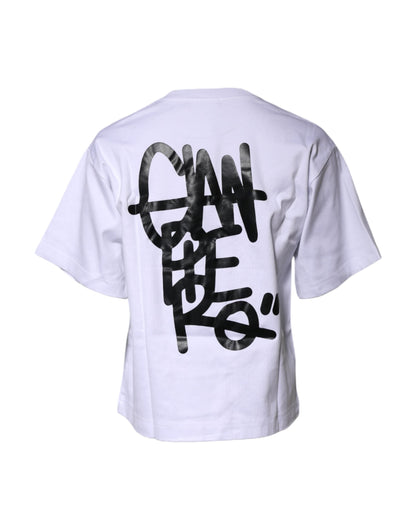 Dolce & Gabbana White Printed Cotton Crew Neck Tee T-shirt