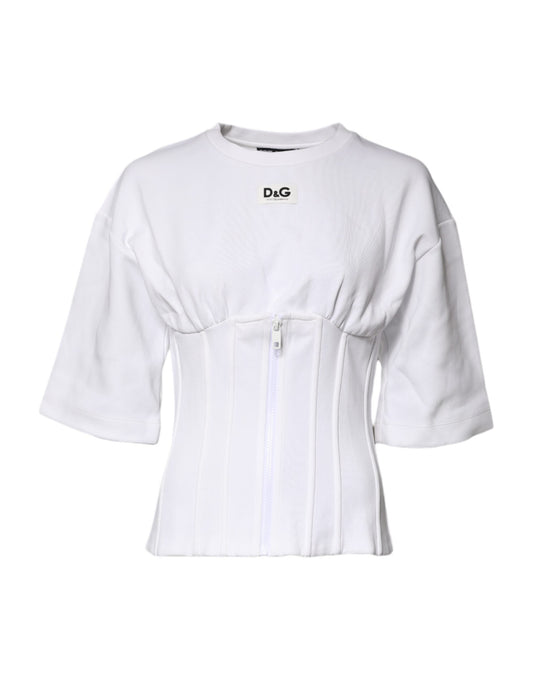 Dolce & Gabbana White Cotton Blend 3/4 Sleeves Blouse Top