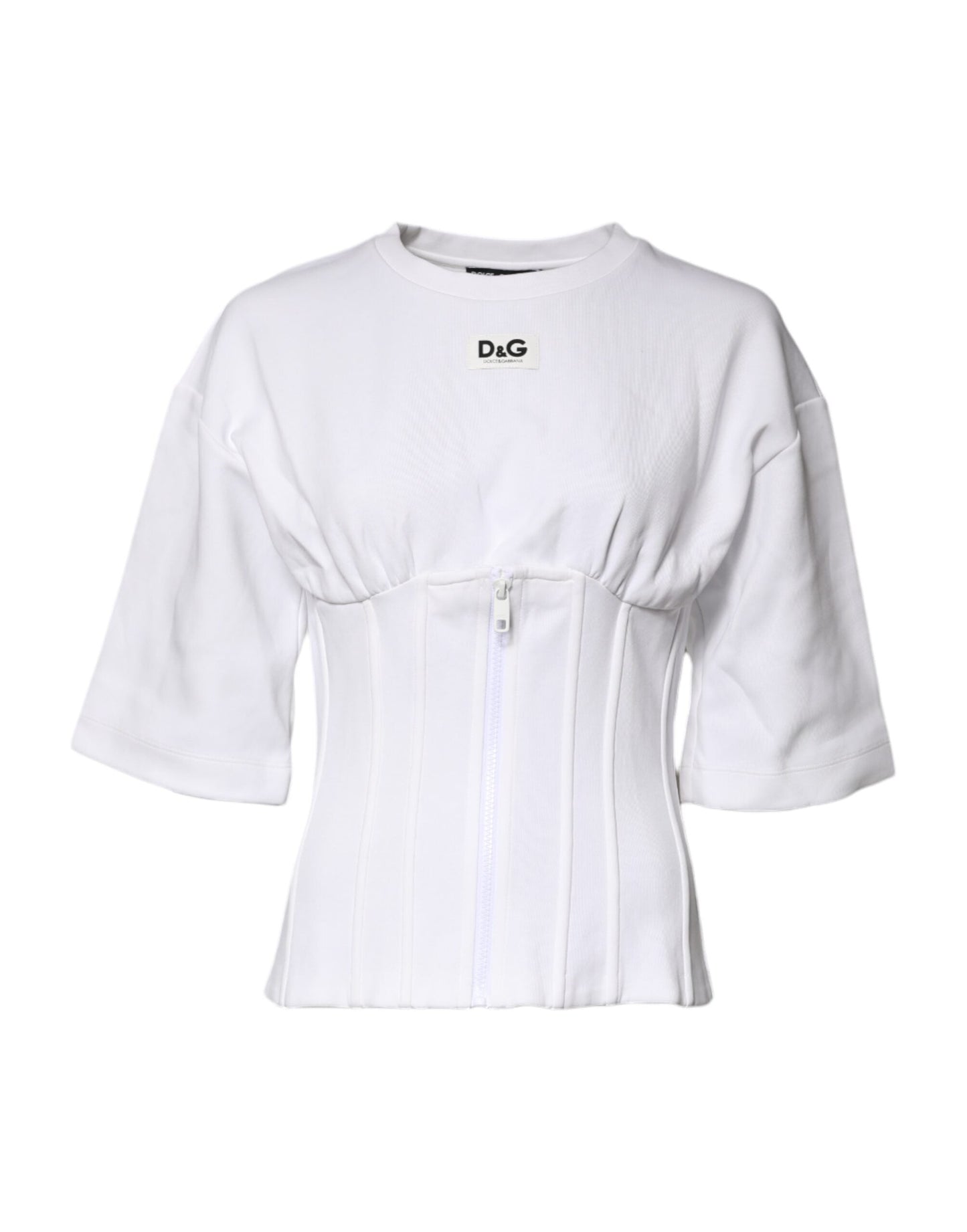 Dolce & Gabbana White Cotton Blend 3/4 Sleeves Blouse Top