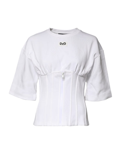 Dolce & Gabbana White Cotton Blend 3/4 Sleeves Blouse Top