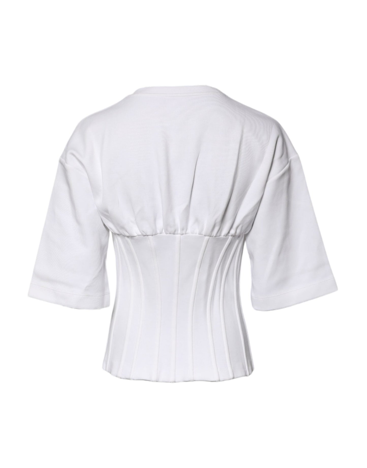 Dolce & Gabbana White Cotton Blend 3/4 Sleeves Blouse Top