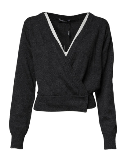 Dolce & Gabbana Grey Cashmere Deep V-neck Pullover Sweater