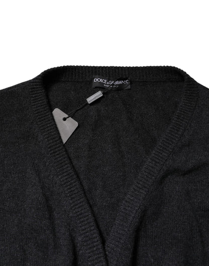 Dolce & Gabbana Grey Cashmere Deep V-neck Pullover Sweater