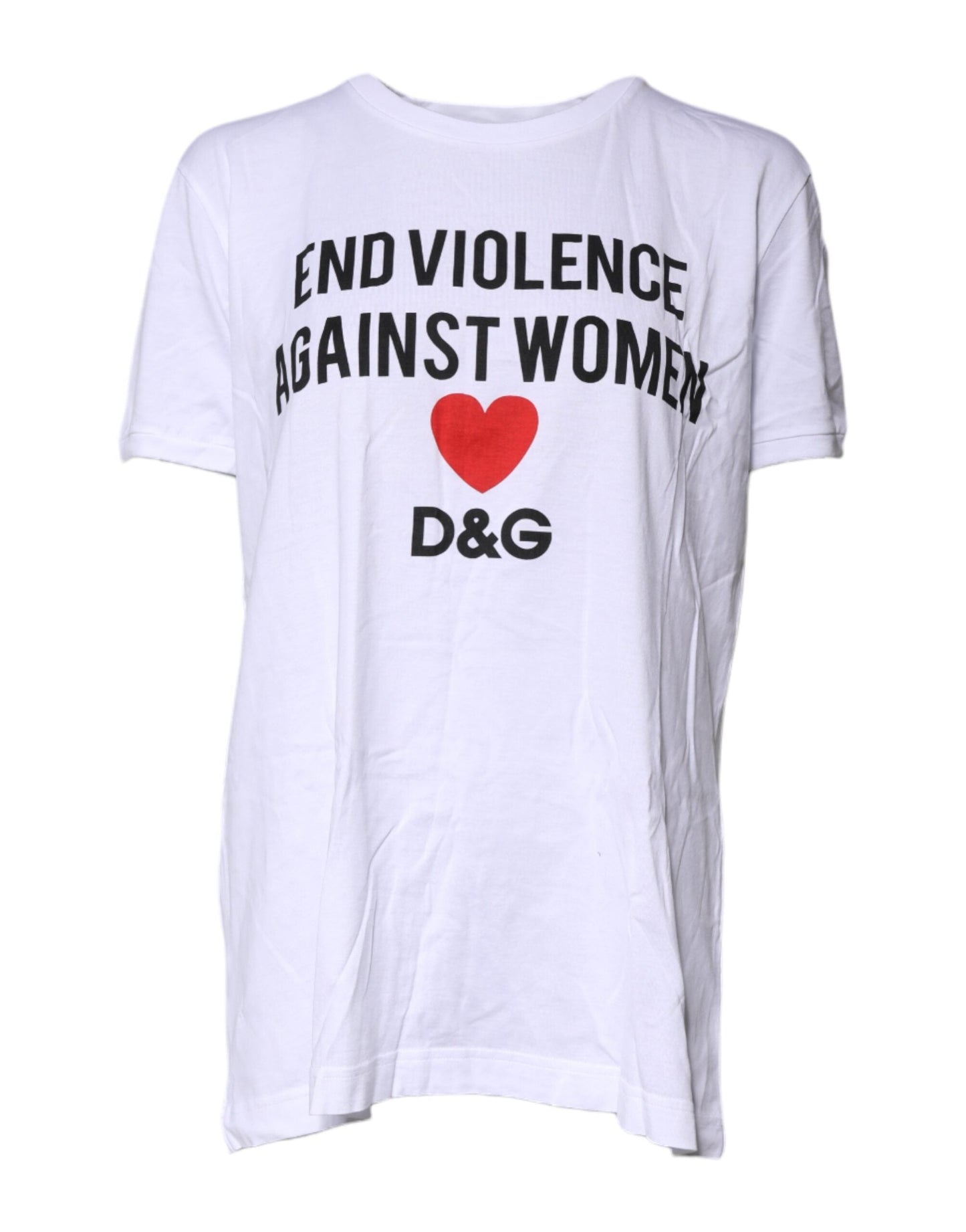 Dolce & Gabbana White Cotton Printed Round Neck Top T-shirt