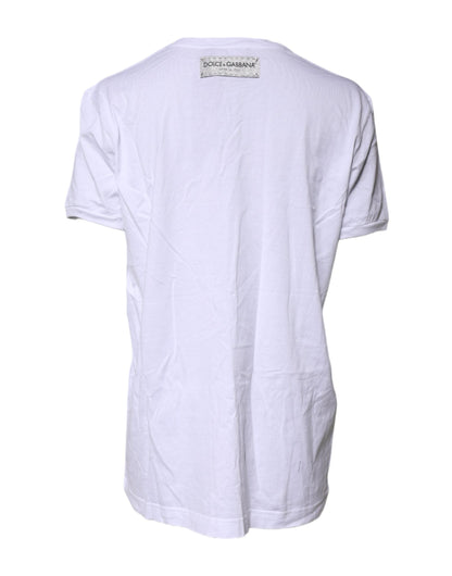 Dolce & Gabbana White Cotton Printed Round Neck Top T-shirt