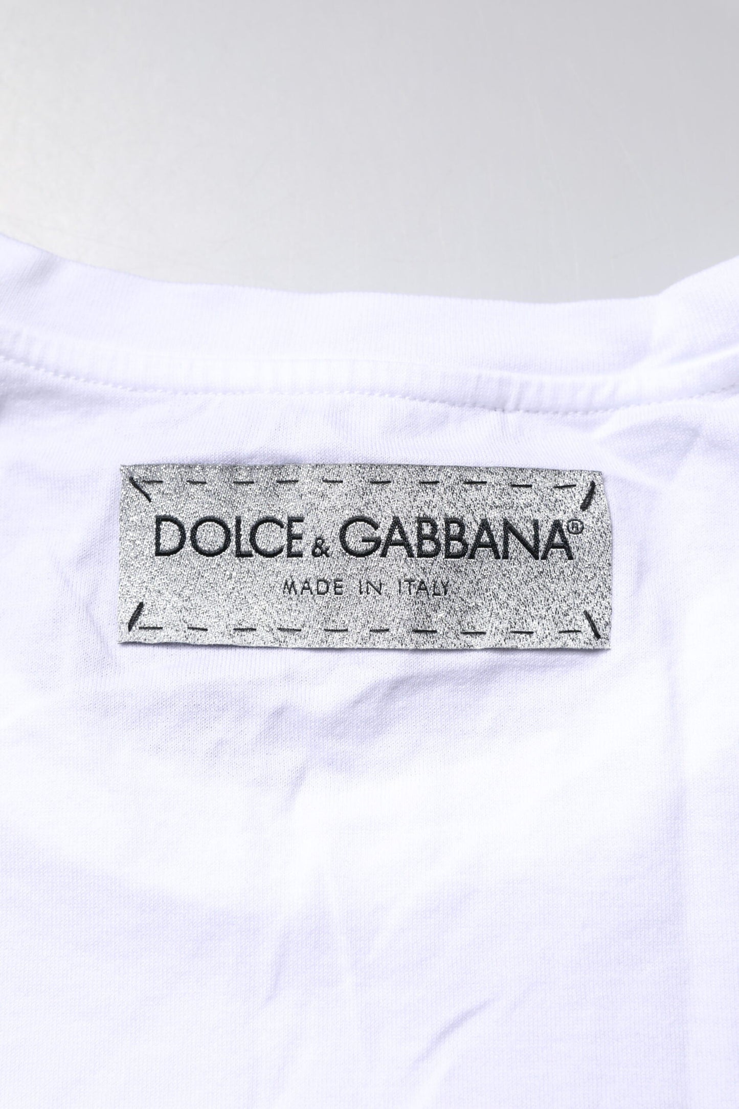 Dolce & Gabbana White Cotton Printed Round Neck Top T-shirt