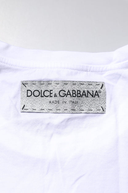 Dolce & Gabbana White Cotton Printed Round Neck Top T-shirt