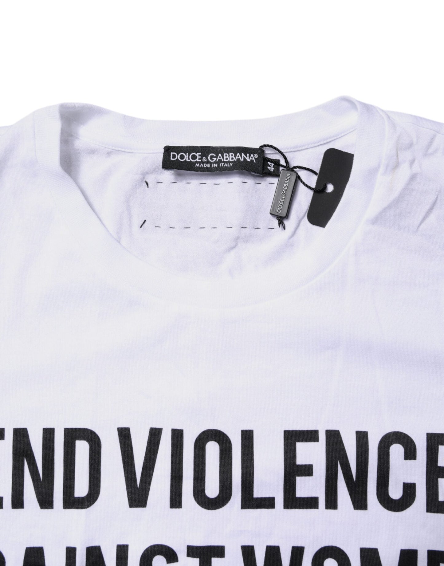 Dolce & Gabbana White Cotton Printed Round Neck Top T-shirt