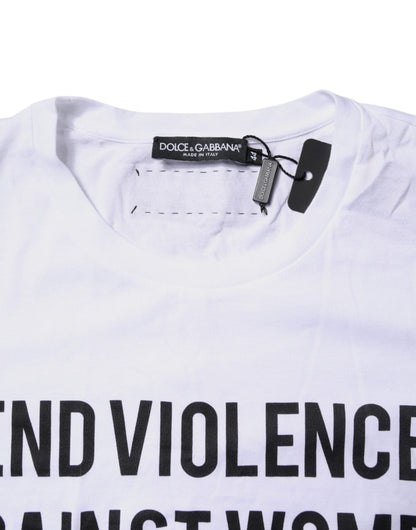 Dolce & Gabbana White Cotton Printed Round Neck Top T-shirt