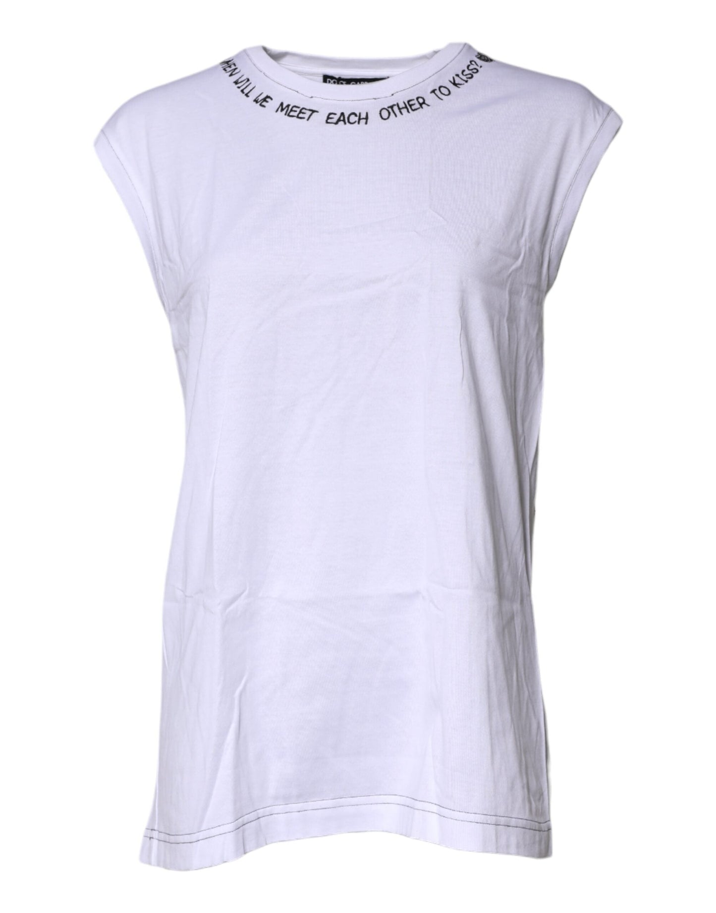 Dolce & Gabbana White Cotton Sleeveless Printed Tank T-shirt