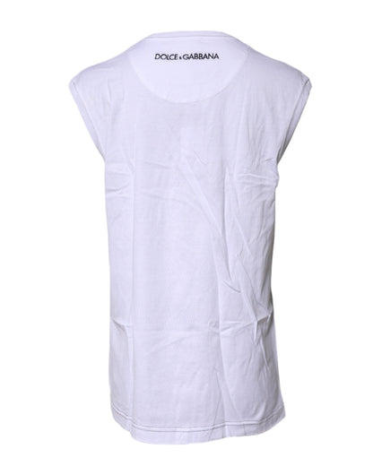 Dolce & Gabbana White Cotton Sleeveless Printed Tank T-shirt