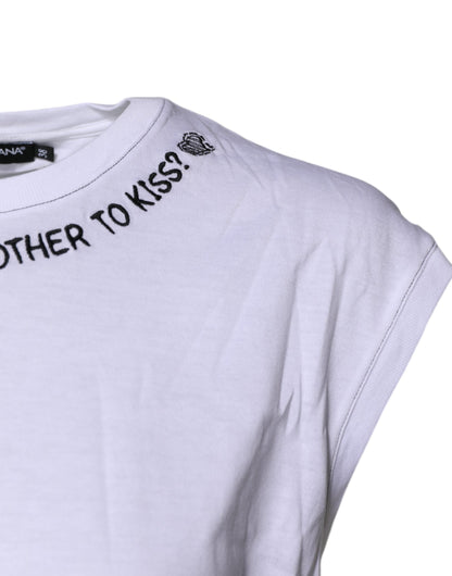 Dolce & Gabbana White Cotton Sleeveless Printed Tank T-shirt