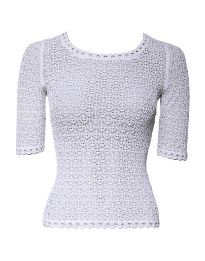 Dolce & Gabbana White Viscose Short Sleeve Crochet Top