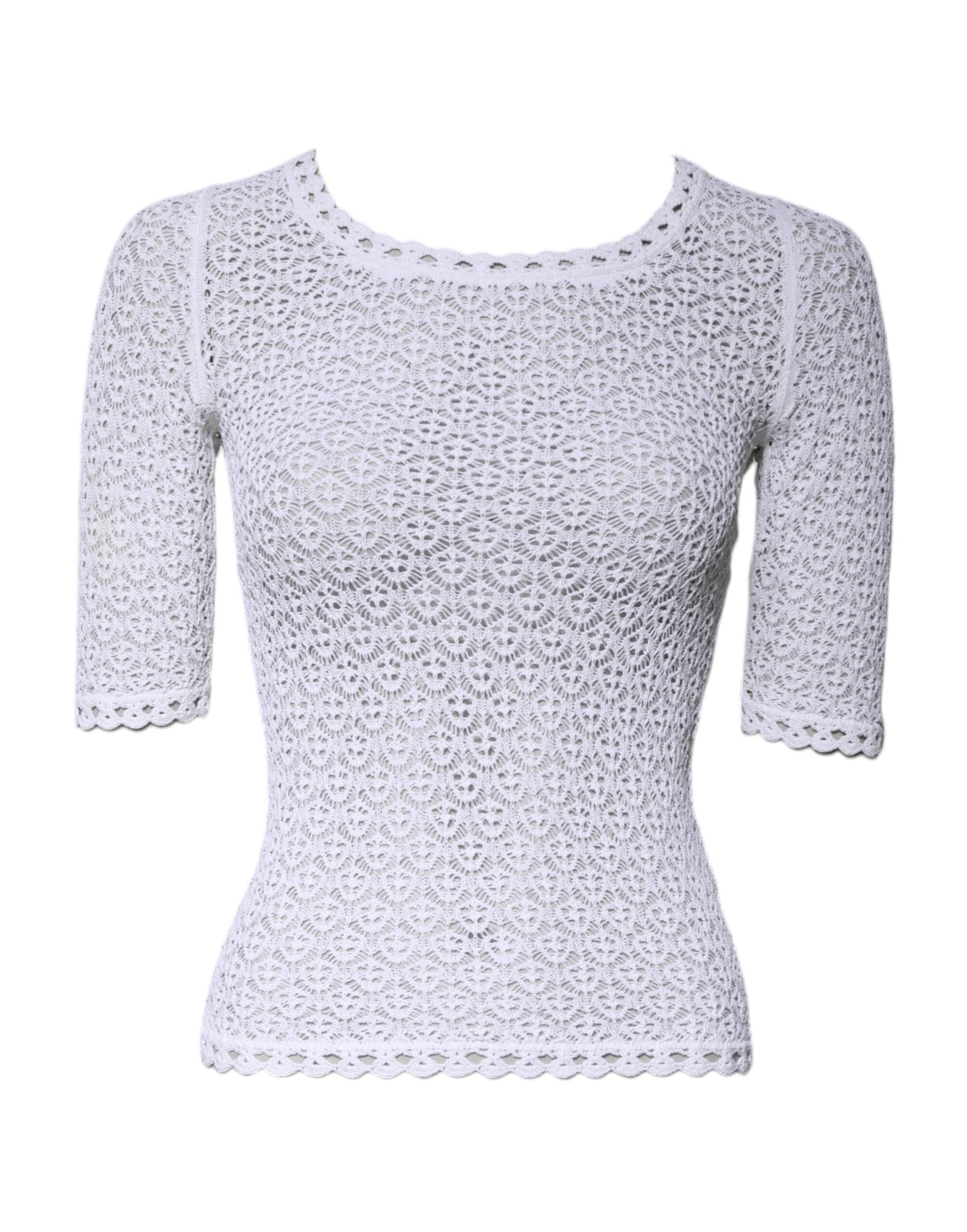 Dolce & Gabbana White Viscose Short Sleeve Crochet Top